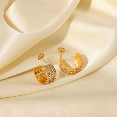 Stainless Steel Inlaid Zircon C-Hoop Earrings - Stylemz