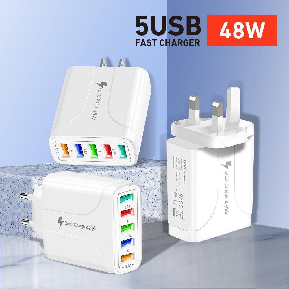 2 Pack of 5 Port Wall Charger Charge 5 Devices at Once