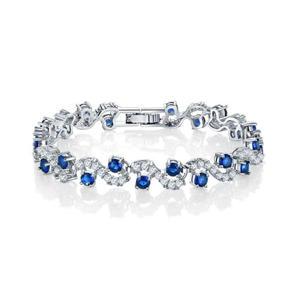 Tennis Bracelet with Round Cut Sapphire and White Diamond Cubic