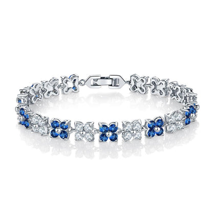 Flower Cubic Zirconia Tennis Bracelet with Sapphire Accents