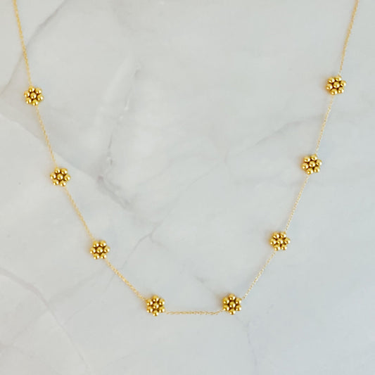 Dainty Golden Bead Flower Necklace with Elegant Chain