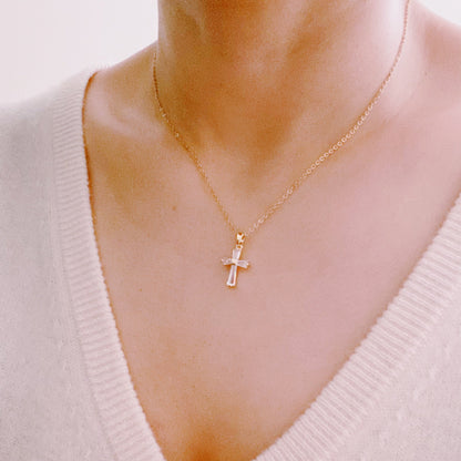 My Dear Crystal Cross Necklace in 18K Gold Plated Steel