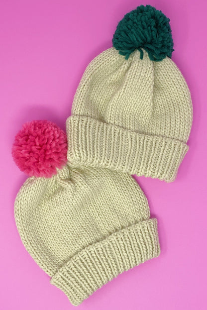 Vintage Charm Color Pom Beanie for Stylish Winter Wear