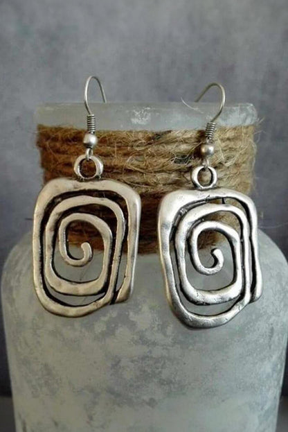 Silvery Vintage Square Swirl Hook Earrings for Retro Elegance