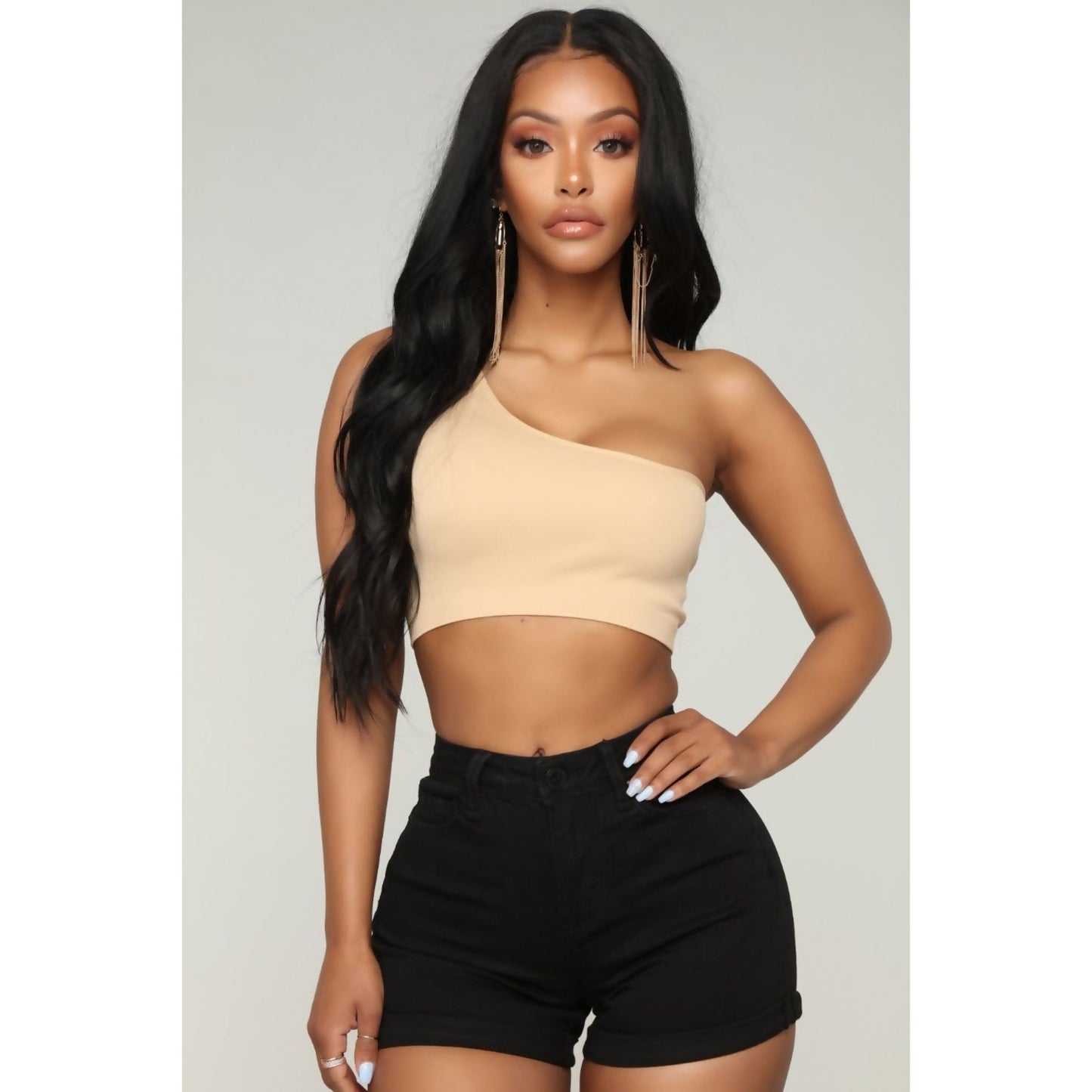 Beige One Shoulder Crop Top for Trendy Summer Style