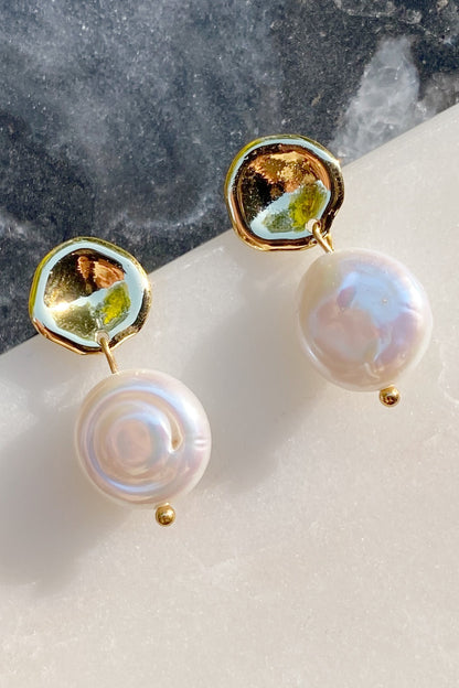 Golden Shell Pearl Drop Earrings for Elegant Occasions