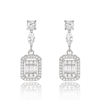 Cubic Zirconia Drop Earrings in White Gold Plated Design