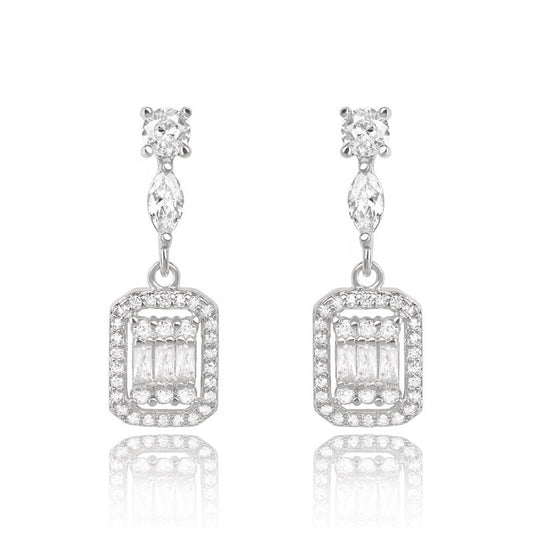 Cubic Zirconia Drop Earrings in White Gold Plated Design