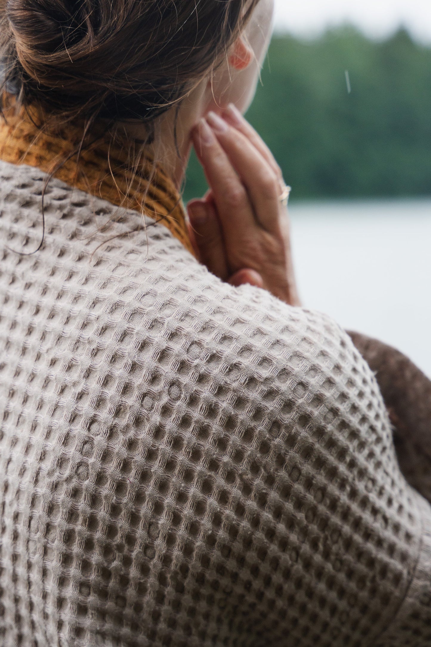 Natural and Amber Linen Waffle Robe Two Tones for Comfort