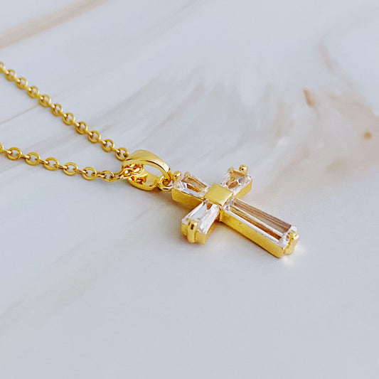 My Dear Crystal Cross Necklace in 18K Gold Plated Steel