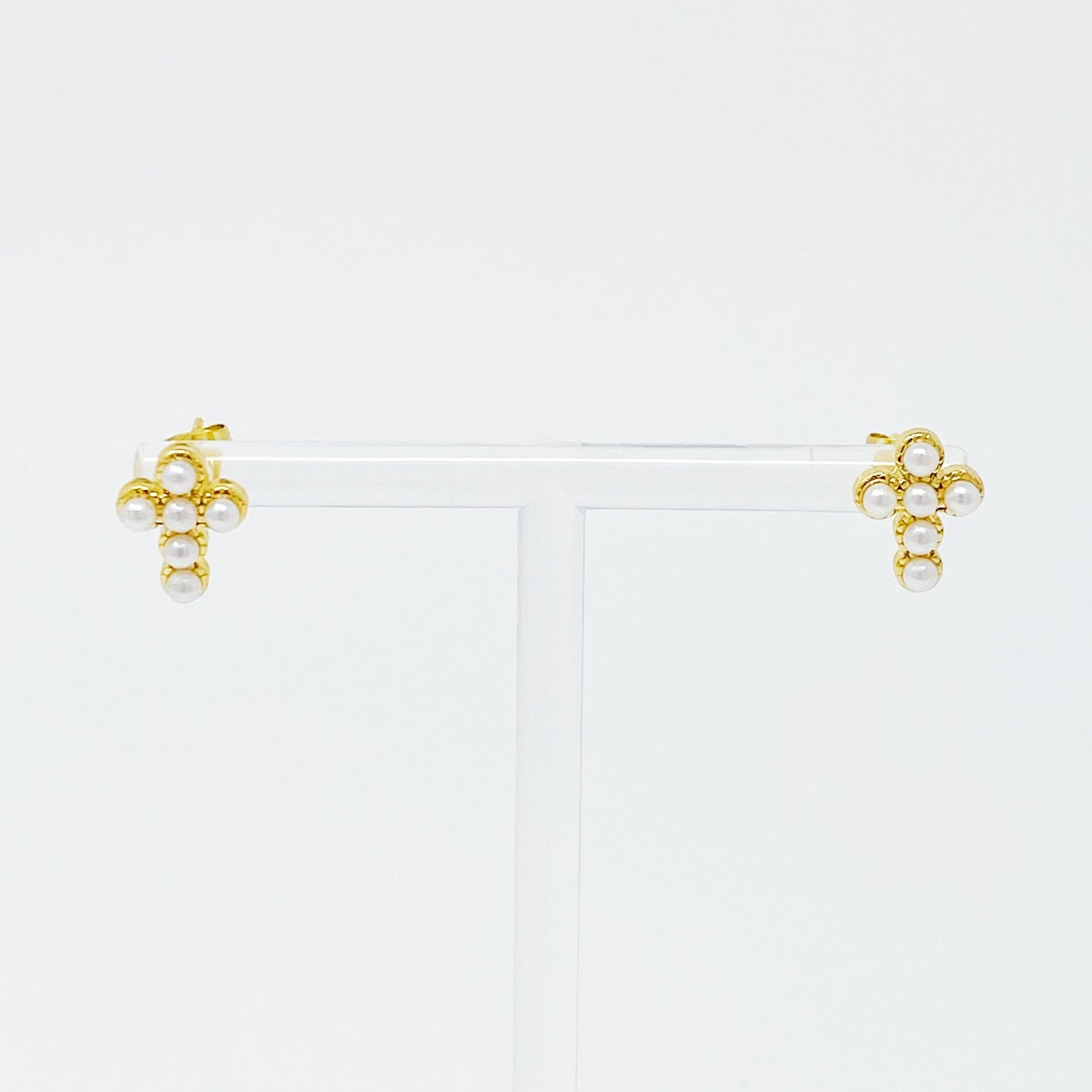 Dainty Cross Stud Earrings with Sparkly Cubic Zirconia