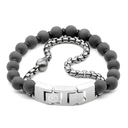 Skull Bracelet Skull Black Marble & Steel Box Chain Bracelet - Stylemz