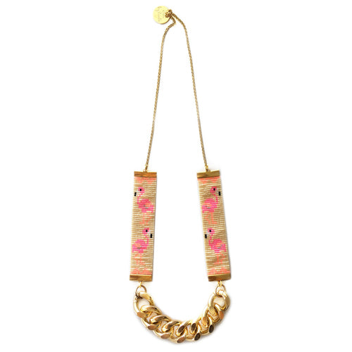 Flamingo Priestess II Necklace with Gold Plated Chain