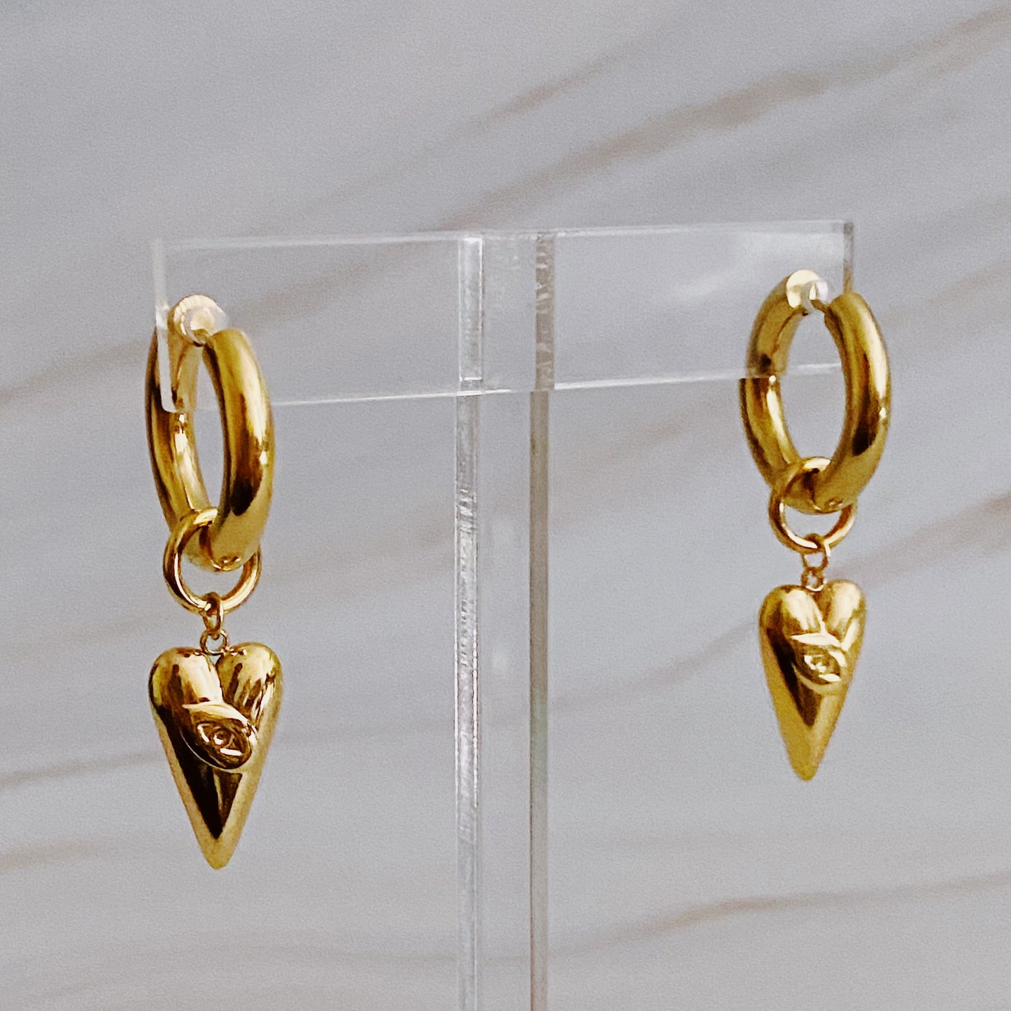 Dangle Heart Drop Earrings in 18k Gold Plated Steel