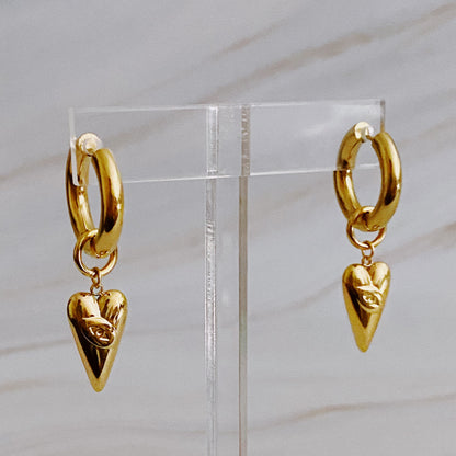 Dangle Heart Drop Earrings in 18k Gold Plated Steel