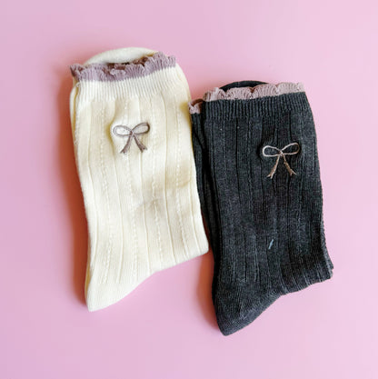 Bow Bow Socks Set Of 2 With Adorable Embroidered Bows