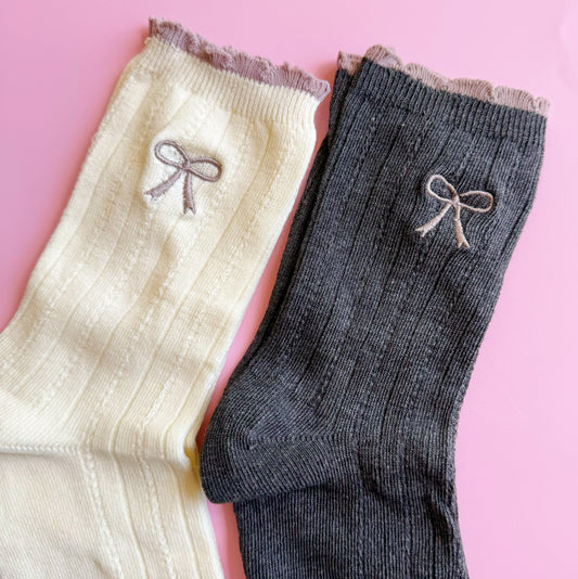 Bow Bow Socks Set Of 2 With Adorable Embroidered Bows