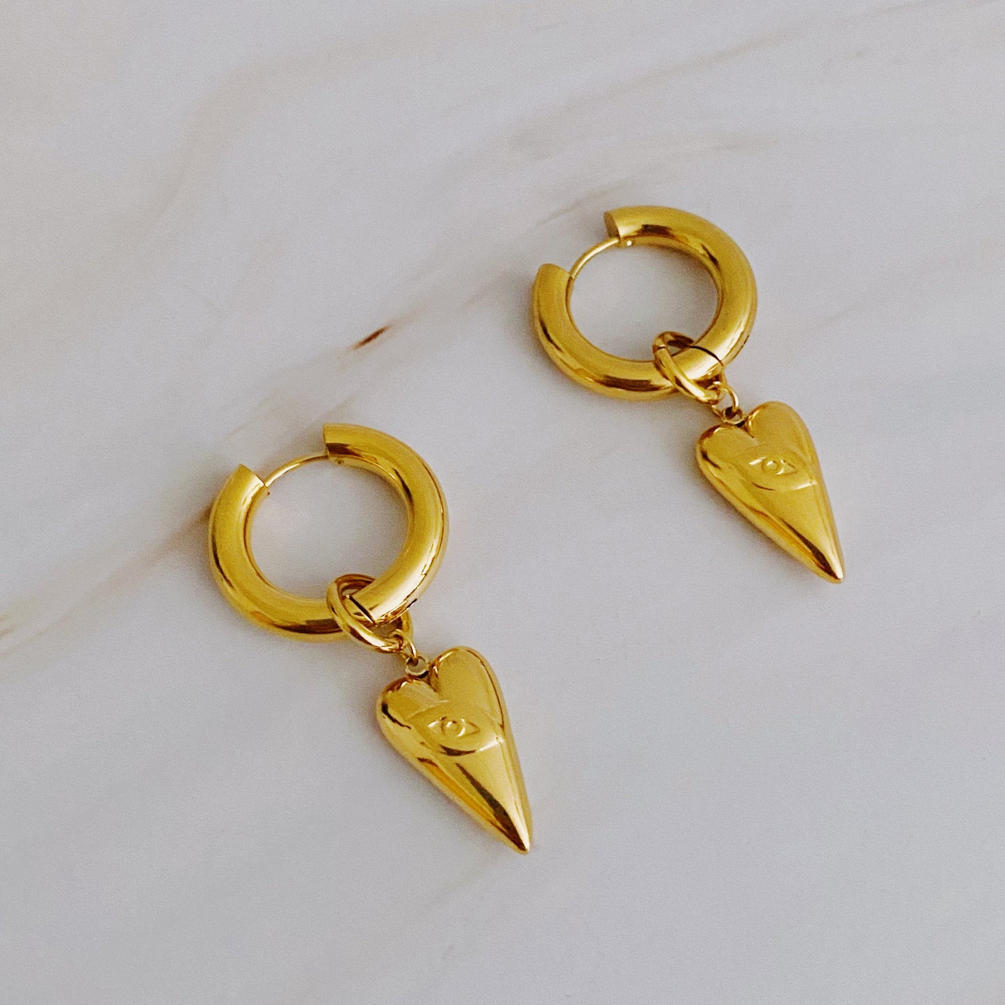 Dangle Heart Drop Earrings in 18k Gold Plated Steel