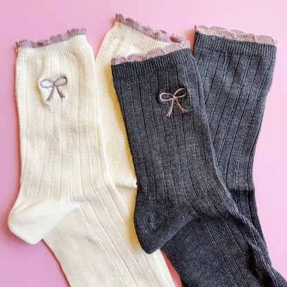 Bow Bow Socks Set Of 2 With Adorable Embroidered Bows