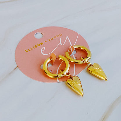 Dangle Heart Drop Earrings in 18k Gold Plated Steel