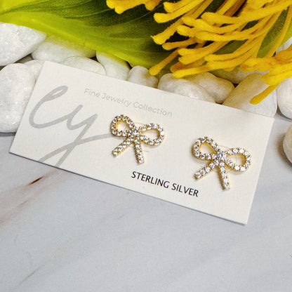 Shine Mini Bow Sterling Silver Earrings with Cubic Zirconia