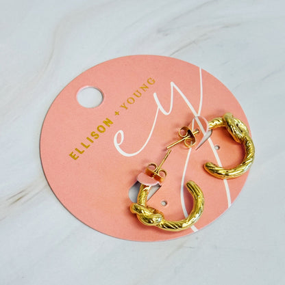 Textured And Knotted Hoop Earrings in 18k Gold Plated Steel