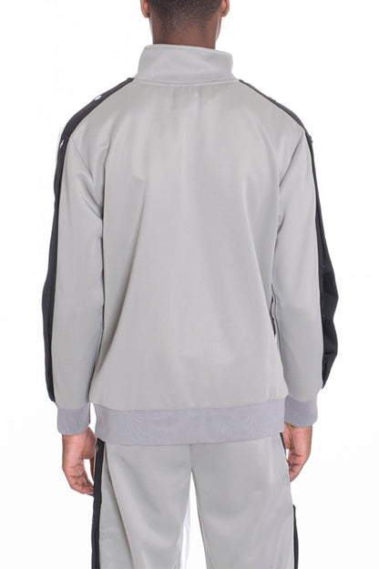 Snap Button Track Jacket Grey with Pocket Details