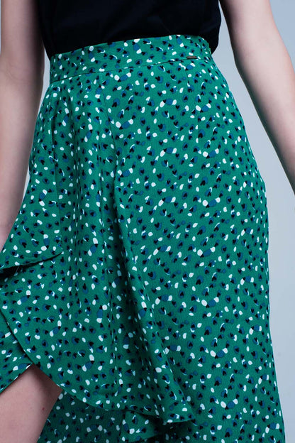 Green Midi Skirt With Flower Print for Romantic Style