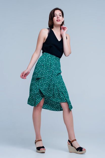 Green Midi Skirt With Flower Print for Romantic Style