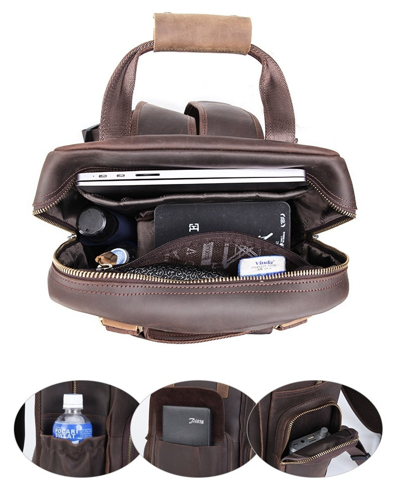 The Gaetano Large Leather Backpack Camera Bag with Tripod Holder