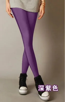 Lady Solid Candy Color Neon Leggings High Elastic Skinny Pants