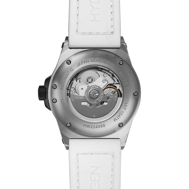 Otto White Silver Automatic Watch with Silicone Strap