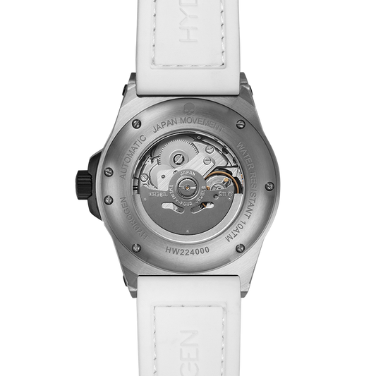 Otto White Silver Automatic Watch with Silicone Strap