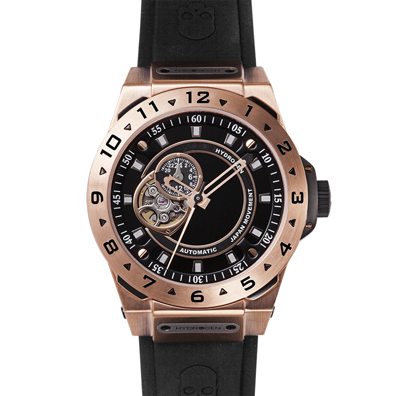 Vento Black Rose Gold Watch with Silicone Strap