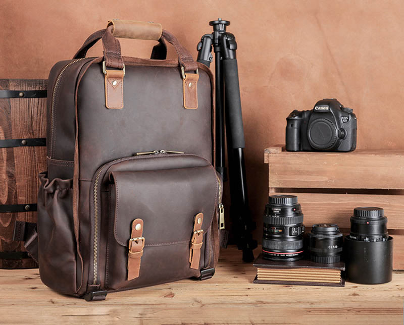 The Gaetano Large Leather Backpack Camera Bag with Tripod Holder