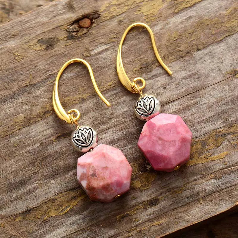 Rhodonite Lotus Dangle Earrings - Stylemz