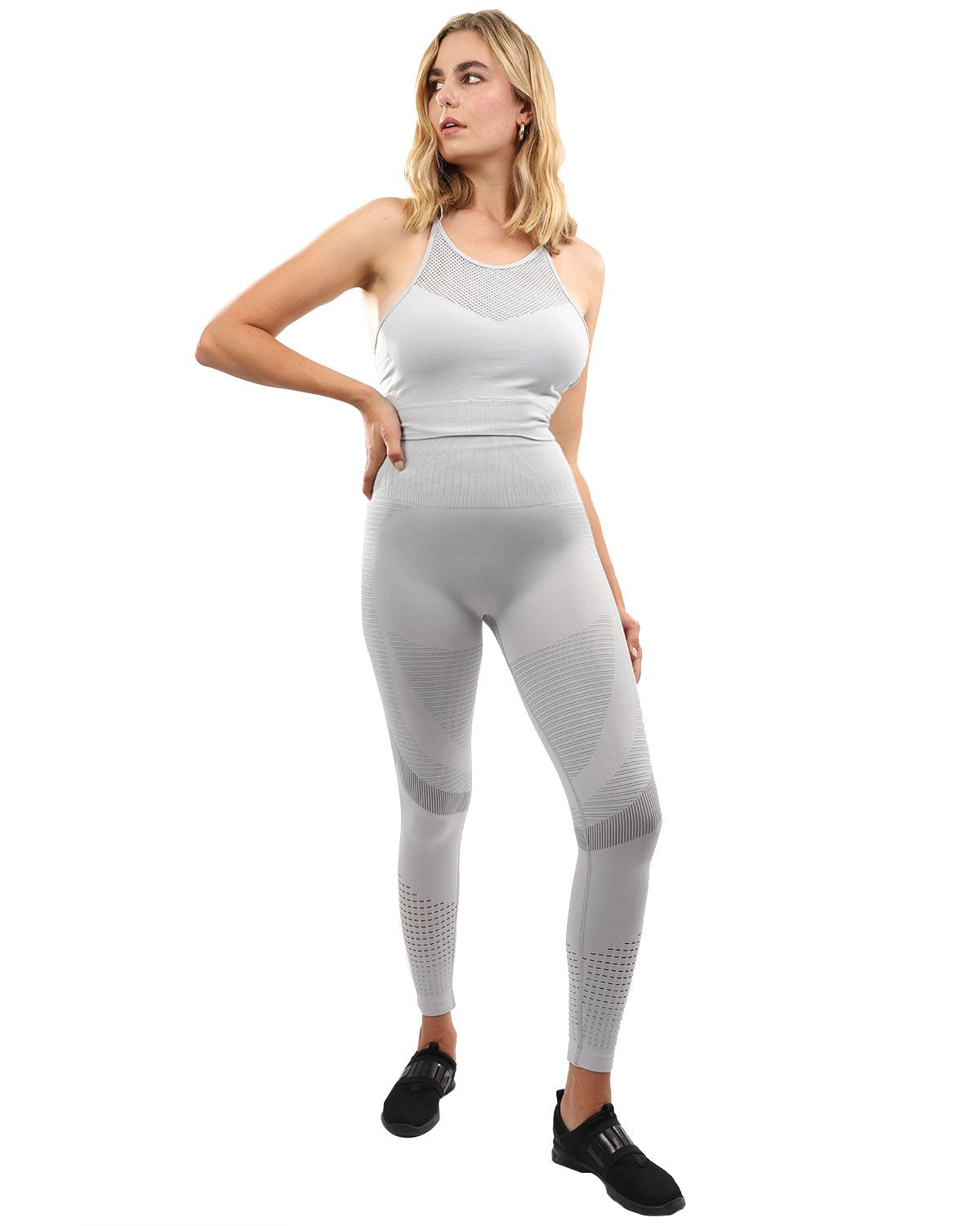 Helia Seamless Leggings & Sports Bra Set - Grey - Stylemz