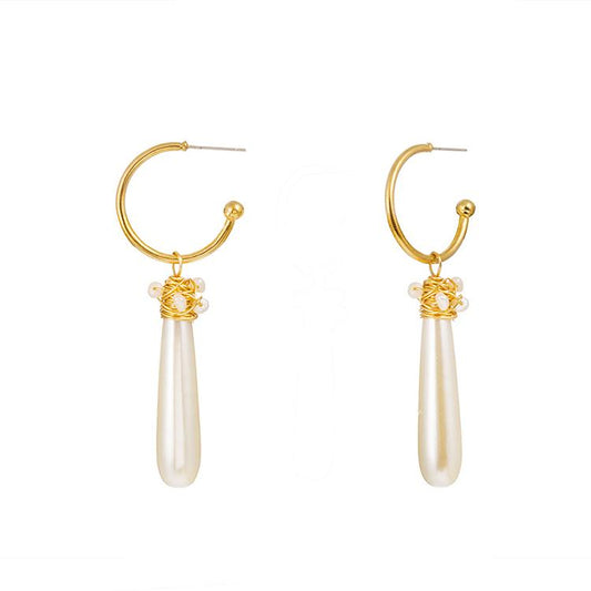 Hoop Dangle Earring with Faux Pearl - Elegant & Comfortable