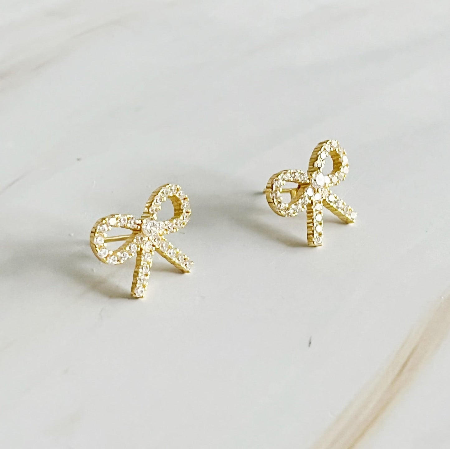 Shine Mini Bow Sterling Silver Earrings with Cubic Zirconia