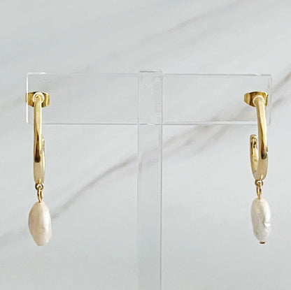 Dangle Pearl Gold Hoop Earrings for Elegant Style Upgrade