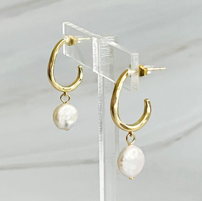 Dangle Pearl Gold Hoop Earrings for Elegant Style Upgrade