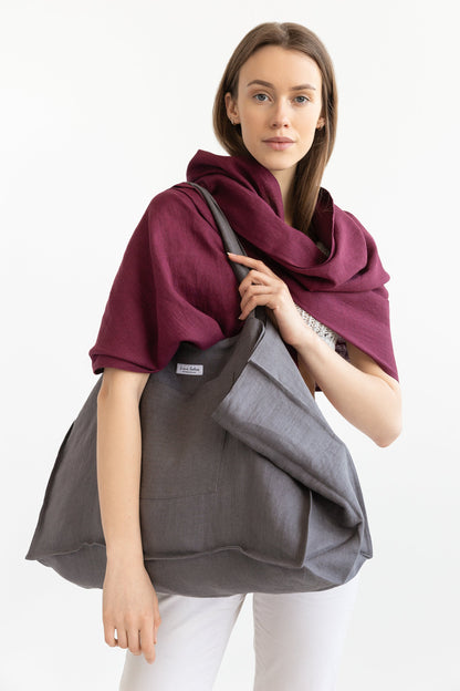 Dark Plum Linen Scarf - Soft, Lightweight Accessory