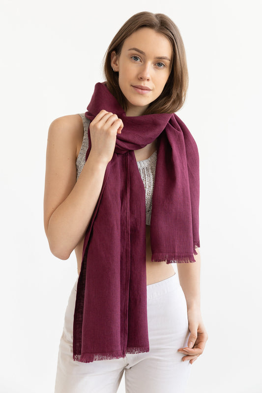 Dark Plum Linen Scarf - Soft, Lightweight Accessory