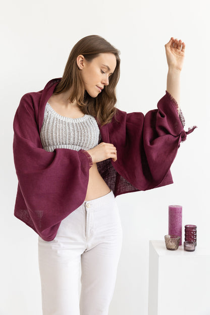 Dark Plum Linen Scarf - Soft, Lightweight Accessory