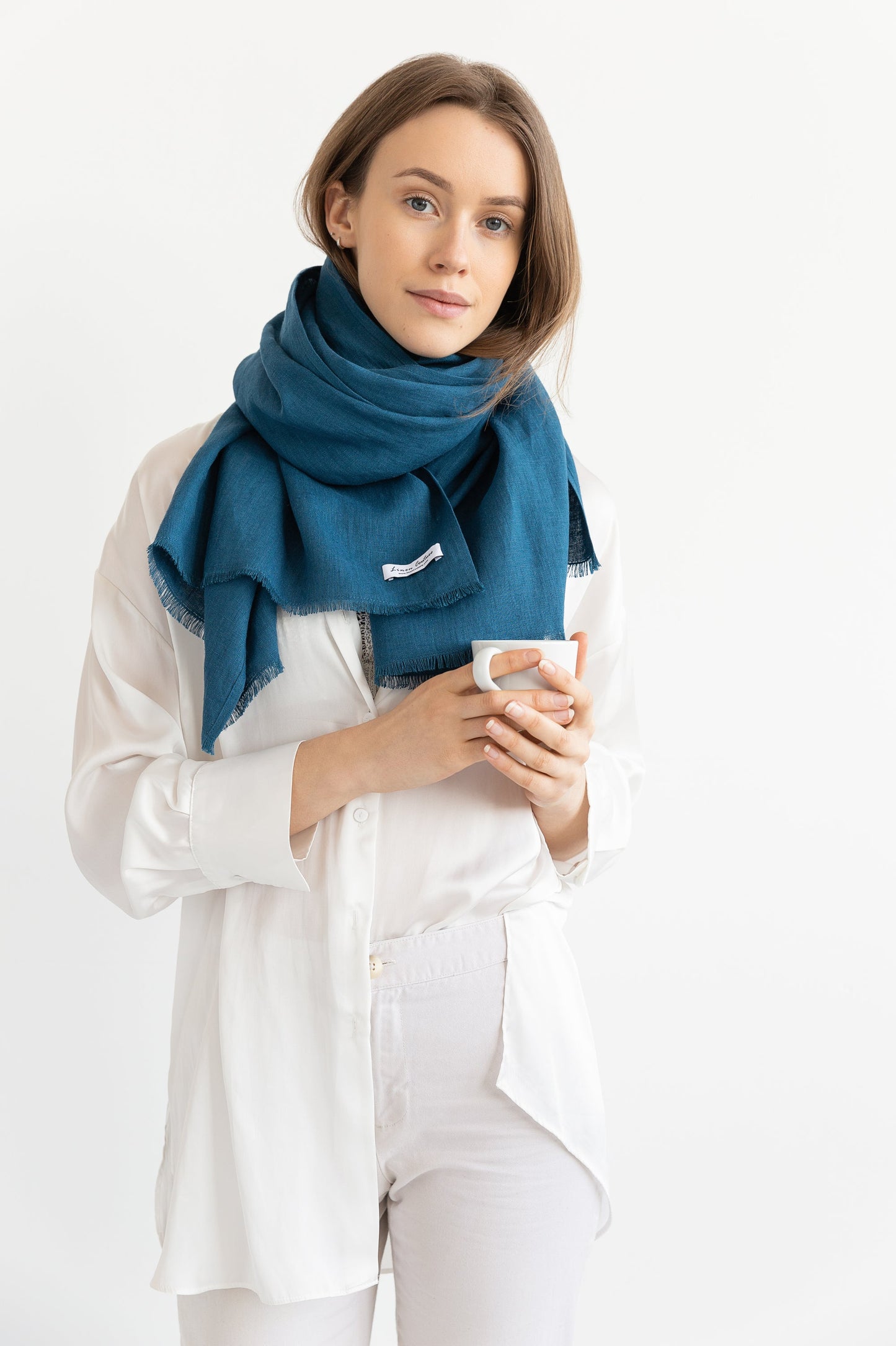 Dark Sea Blue Scarf - Soft 100% Linen Fashion Accessory