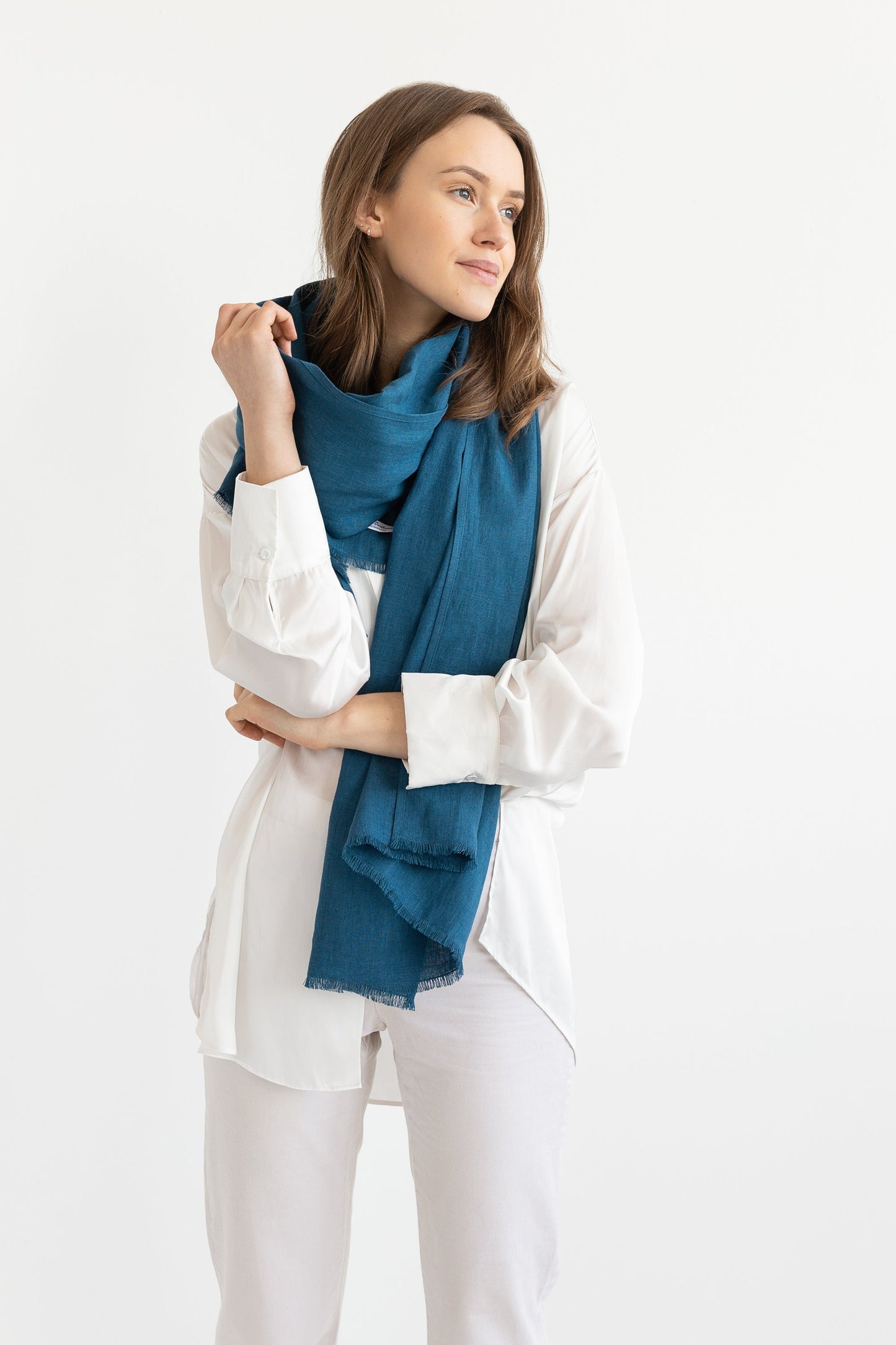 Dark Sea Blue Scarf - Soft 100% Linen Fashion Accessory