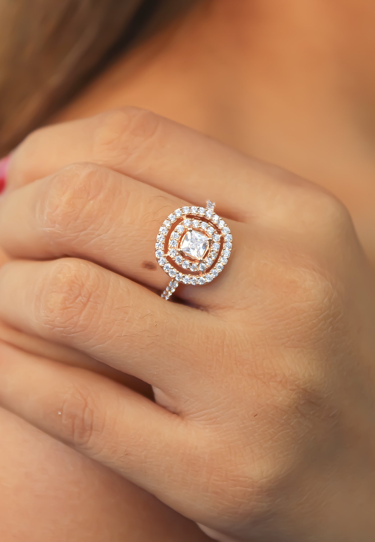 Elegant Golden Maldives Ring with Zirconia Stones