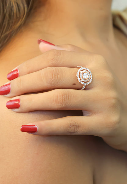 Elegant Golden Maldives Ring with Zirconia Stones