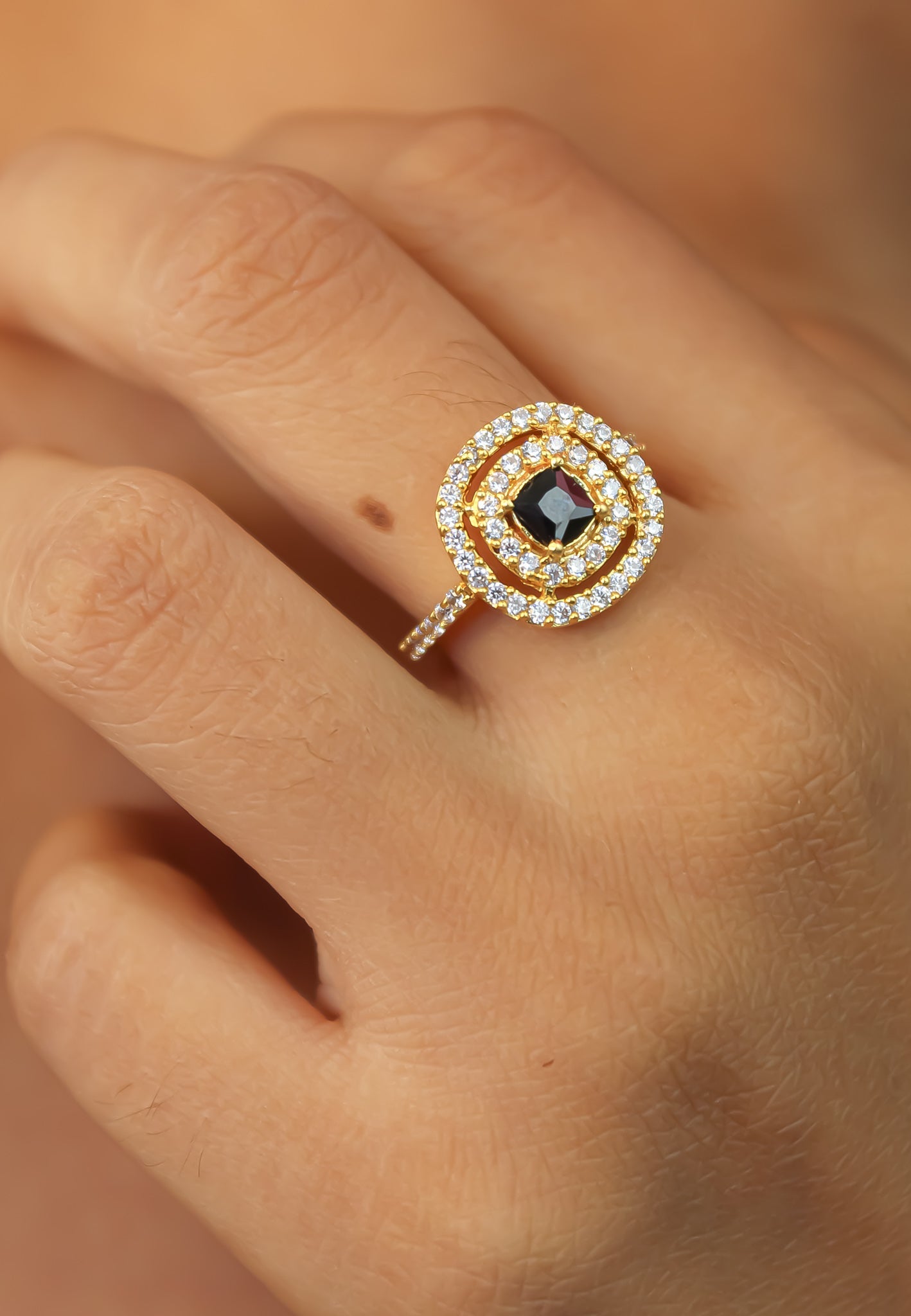 Elegant Golden Maldives Ring with Zirconia Stones