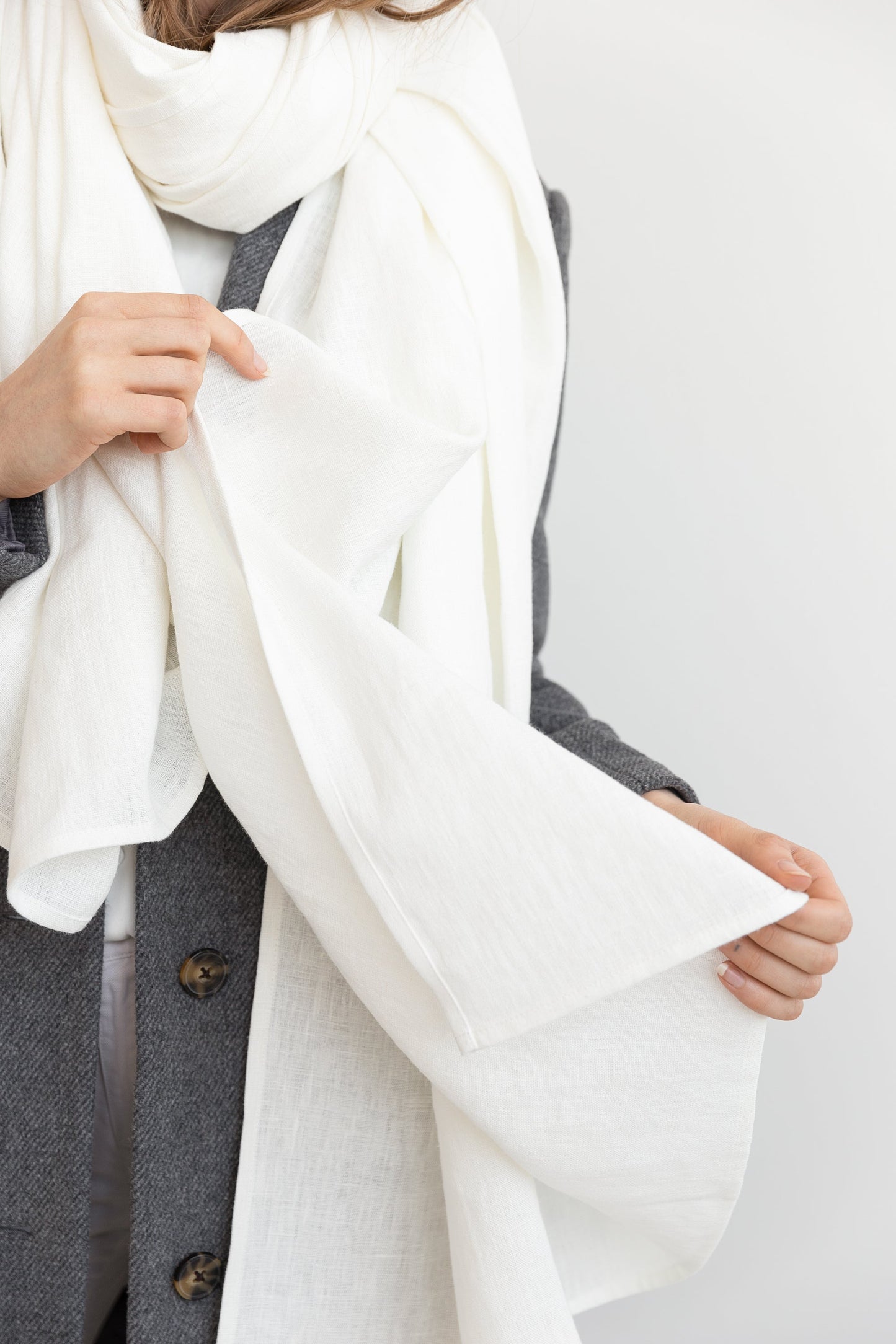 Light Grey Linen Scarf - Soft, Lightweight Accessory